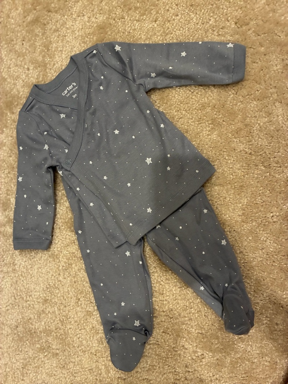 NWOT Carter's Gray Star Footed Infant Two-Piece Set